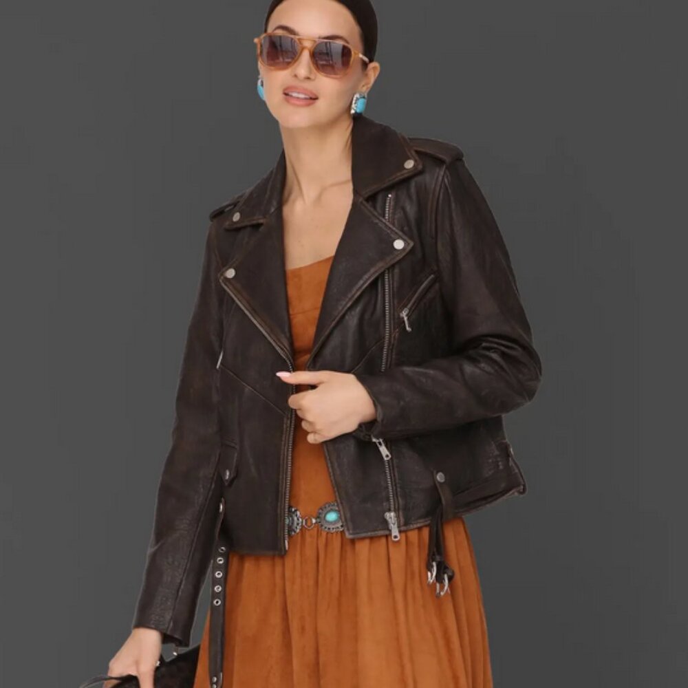 Avec Les Filles Relaxed Leather Moto Jacket